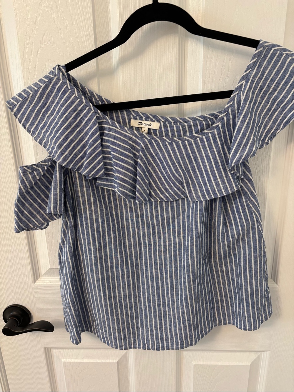 NWOT Madewell Blue & White Striped One-Shoulder Ruffle Camisole